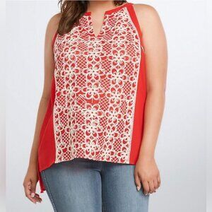 EUC sz 2X Torrid Red Floral Crochet Top Tank Women's Plus-Size